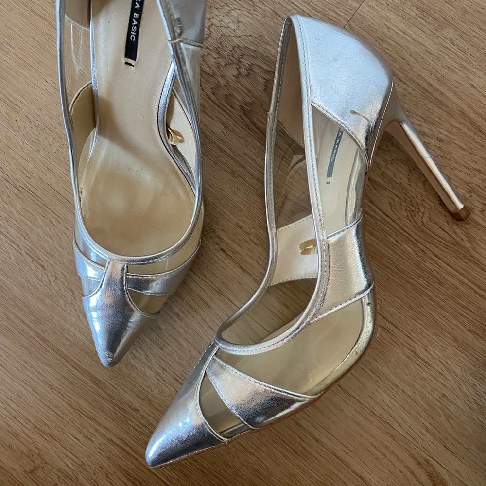 Zara Basic Silver Heels - image 6